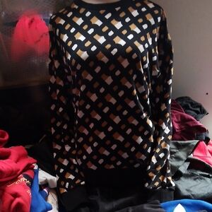 Boss Black Scoopneck Sweater with White & Gold Geometric Lattice